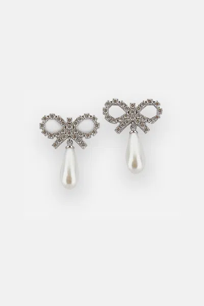 SELF-PORTRAIT CRYSTAL BOW PEARL EARRINGS