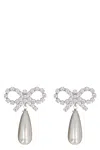 Self-portrait Crystal Bow Pearl Earrings In Silver