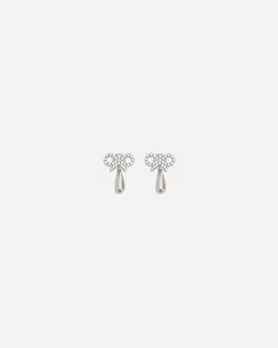 Self-portrait Crystal Bow Pearl Earrings In Silver