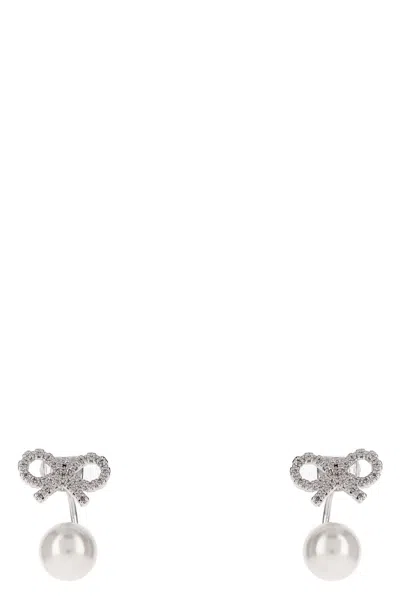SELF-PORTRAIT 'CRYSTAL BOW PEARL JACKET' EARRINGS
