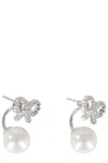 Self-portrait Crystal Bow Pearl Jacket Earrings In Metallic