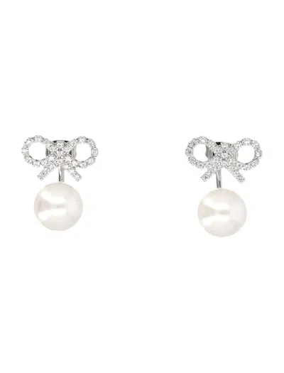 Self-portrait Crystal Bow Pearl Jacket Earrings