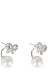 Self-portrait Crystal Bow Pearl Jacket Earrings In Metallic