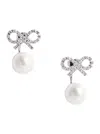 Self-portrait Crystal Bow Pearl Jacket Earrings In Metallic