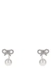 Self-portrait Metallic Earings With Bow Charm And Faux-peal Detail In Brass Woman In Metallic