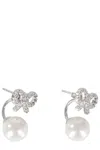 Self-portrait Crystal Bow Pearl Jacket Earrings In Silver