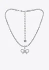 Self-portrait Crystal Bow Pendant Chain Necklace In Silver