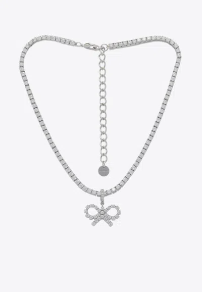 Self-portrait Crystal Bow Pendant Chain Necklace In Silver