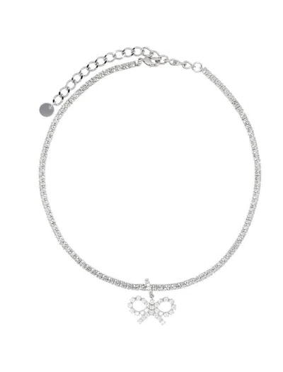 Self-portrait Crystal Bow Tennis Necklace In Metallic