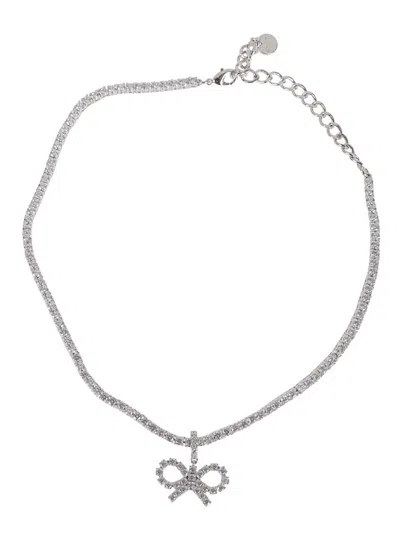 Self-portrait Crystal Bow Tennis Necklace In Silver