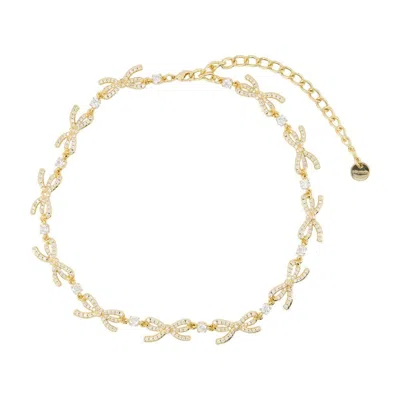 Self-portrait Crystal Bows Necklace In Gold