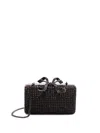 Self-portrait Black Clutch With Shimmering Embellishments And Bow Detail In Black  