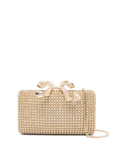 Self-portrait Crystal Box Clutch Bag In Gold
