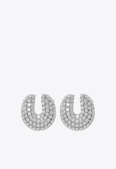 Self-portrait Crystal Curved Earrings In Silver