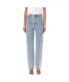 Self-portrait Paneled Crystal-embellished High-rise Straight-leg Jeans In Blue