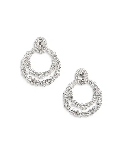 Self-portrait Crystal Double Hoop Clip On Earrings In Silver