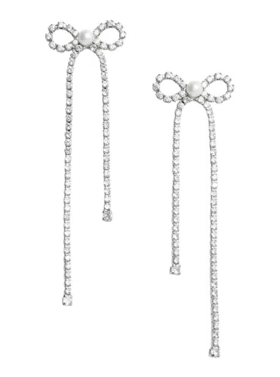 Self-portrait Crystal Droplet Bow Earrings In Metallic
