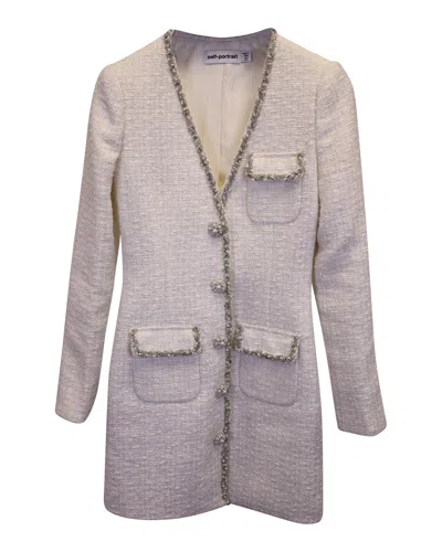 Self-portrait Crystal-embellished Boucle Blazer Dress In White Polyester