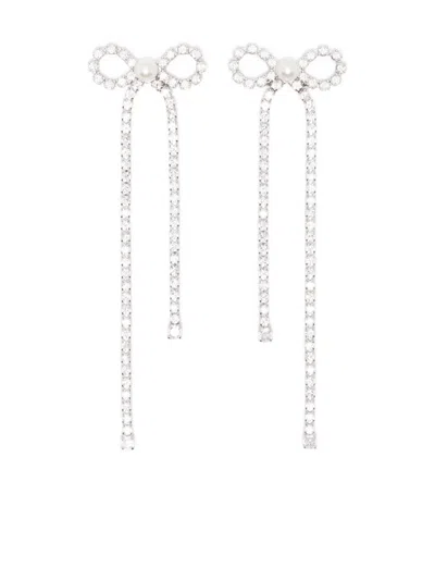 Self-portrait Crystal-embellished Bow Earrings In Metallic