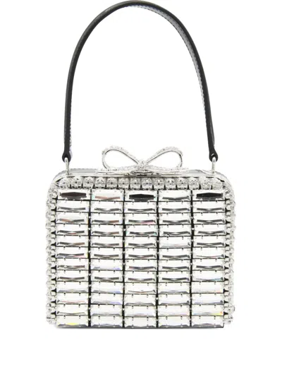 Self-portrait Crystal-embellished Bow Shoulder Bag In Silver