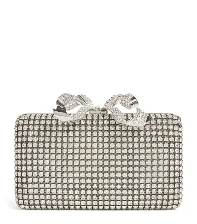 Self-portrait Crystal-embellished Box Clutch Bag In Grey