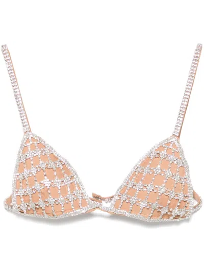 Self-portrait Crystal Chainmail Bralette With Sheer Triangle Cups In Orange