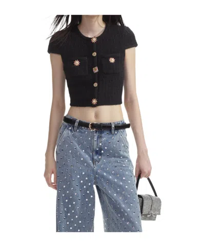 Self-portrait Crystal Embellished-buttons Cardigan In Multicolor