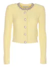Self-portrait Crystal-embellished Cable-knit Cardigan In Yellow