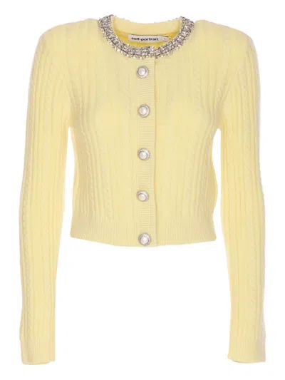 SELF-PORTRAIT CRYSTAL-EMBELLISHED CABLE-KNIT CARDIGAN