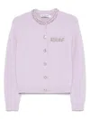 Self-portrait Lilac Crystal Trim Knit Cardigan In Purple