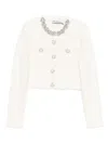 Self-portrait Cropped Sweater With Textured Boucle Knit And Crystal Embellishments In Multi