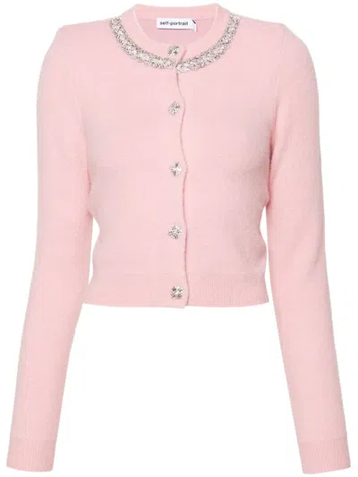 Self-portrait Crystal-embellished Cardigan In Multicolor