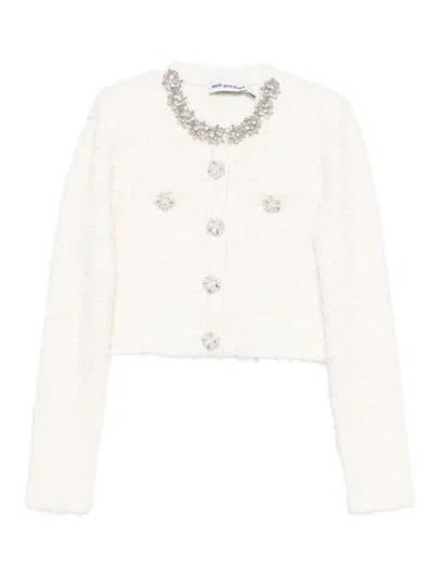 Self-portrait Crystal Embellished Cardigan In White