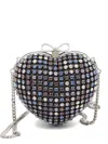 Self-portrait Multicolor Heart Shaped Clutch With Pearl Embellishments And Bow Detail In Tech Fabric Woman In Multi