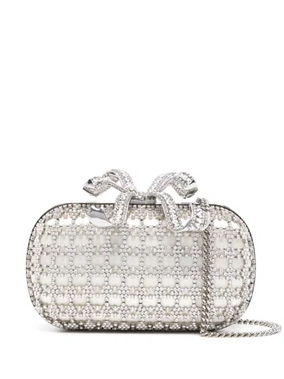 Self-portrait Crystal-embellished Clutch Bag In Neutrals