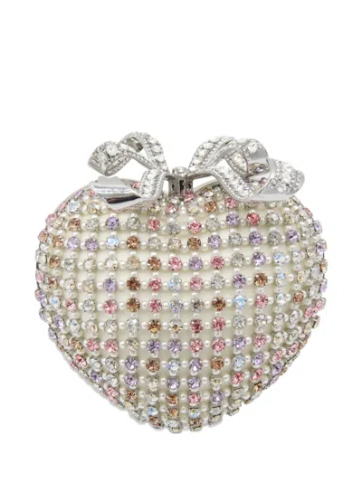 Self-portrait Crystal-embellished Clutch Bag In Silver