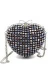 Self-portrait Multicolor Heart Shaped Clutch With Pearl Embellishments And Bow Detail In Tech Fabric Woman In Multi