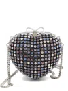 Self-portrait Multicolor Heart Shaped Clutch With Pearl Embellishments And Bow Detail In Tech Fabric Woman In Multi