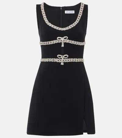 Self-portrait Crystal-embellished Crêpe Minidress In Black