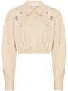 Self-portrait Crystal-embellished Cropped Shirt In Beige