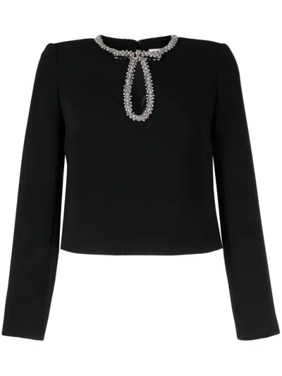 Self-portrait Crystal-embellished Cut-out Top In Schwarz