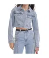 Self-portrait Denim Mini Cropped Jacket In Blue