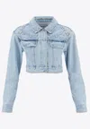 Self-portrait Crystal-embellished Denim Jacket In Light Blue