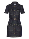 Self-portrait Womens Blue Crystal Short-sleeves Stretch-denim Blend Mini Dress In Blue