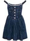 Self-portrait Flared Denim Mini Dress With A In Blue