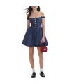 Self-portrait Flared Denim Mini Dress With A In Multicolor