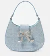 Self-portrait Denim Crescent Handbag With Decorative Bow And Rhinestones In Blue