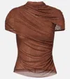 Self-portrait Crystal-embellished Draped Mesh Top In Brown