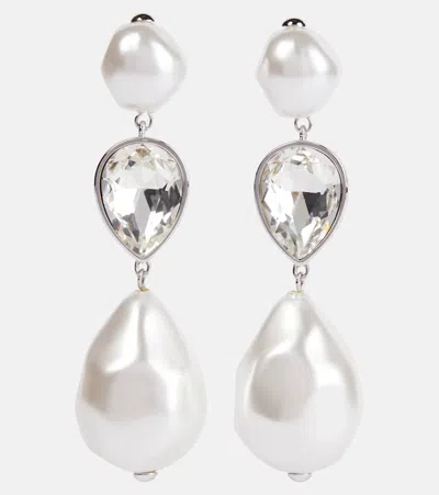 Self-portrait Crystal-embellished Faux Pearl Drop Earrings In White