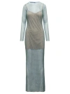 Self-portrait Multicolor Crystal Embellished Fishnet Dress In Blue